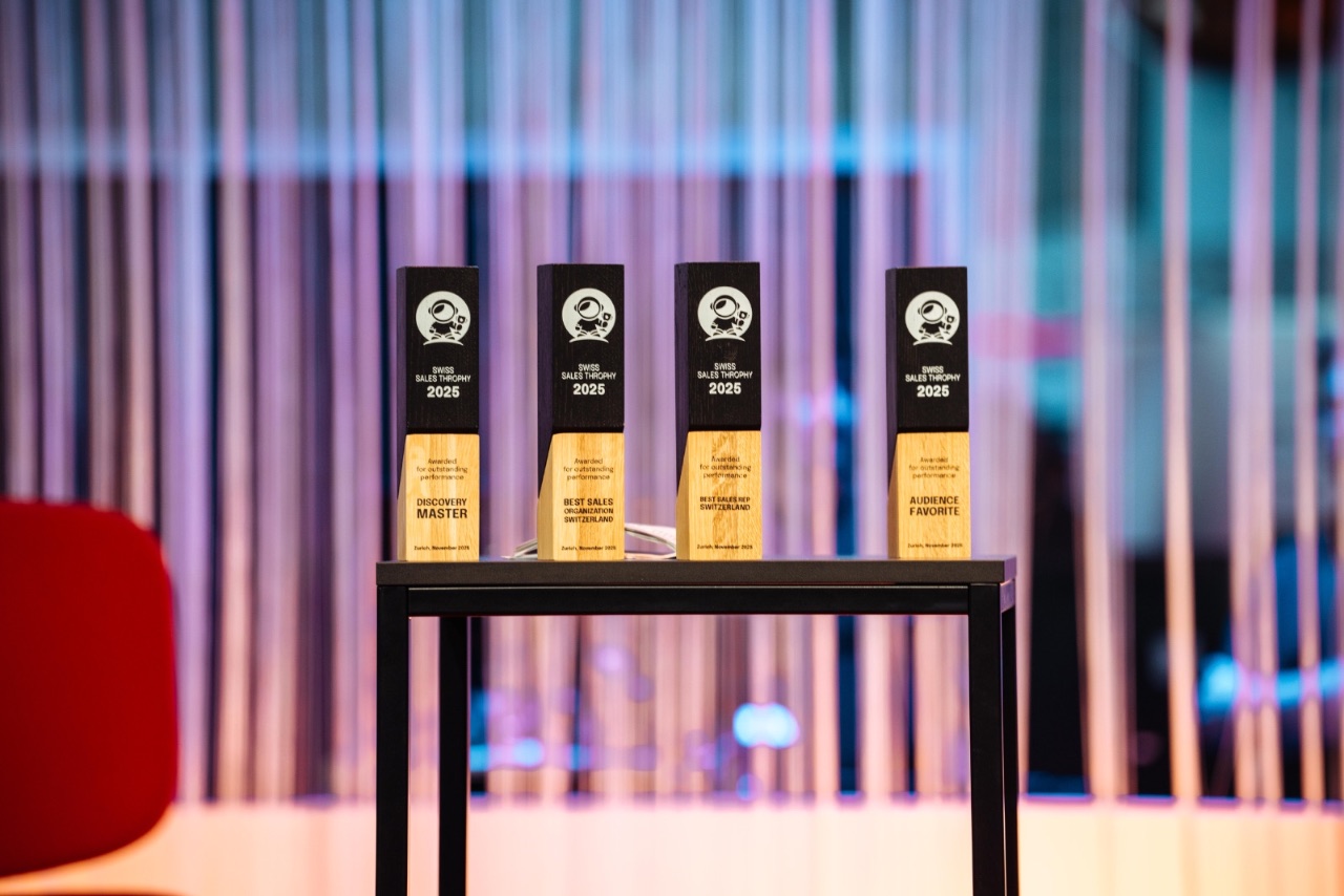 Four Swiss Sales Trophy 2025 awards lined up